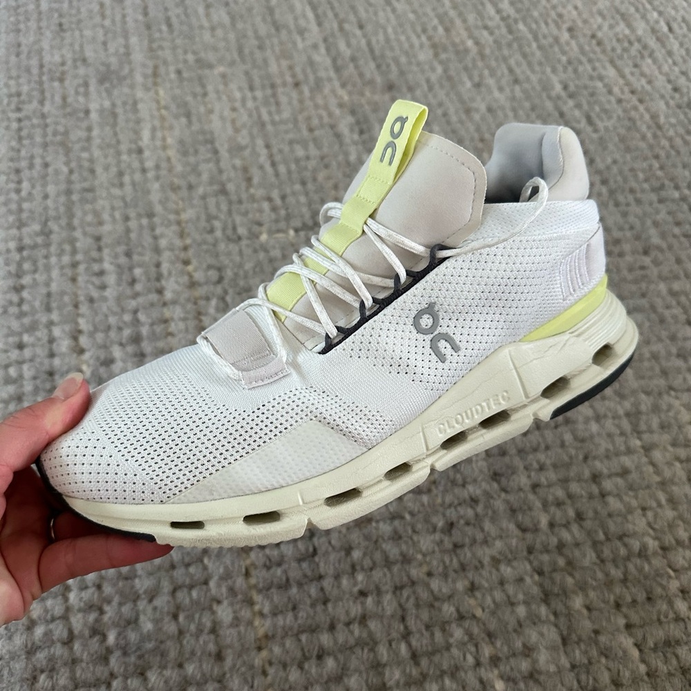 On Running White and Yellow Sneakers